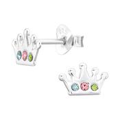 Children’s Sterling Silver Crown Earring with Multi- Coloured CZ Detail. image