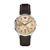Emporio Armani Stainless Steel Archetipo Gents Watch with Brown Leather Strap
