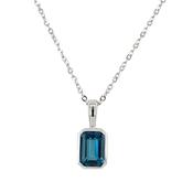 9ct White Gold Earth Grown Octagonal London Blue Topaz Pendant Necklace image