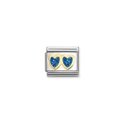 CHARM, COMPOSABLE LINK, DOUBLE HEART, BLUE GLITTER image