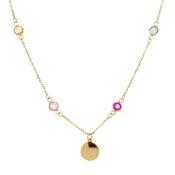 9ct Yellow Gold Multi Colour Gemstone And Disc Necklace image