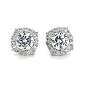 Sterling Silver Cz Halo Stud Earrings image