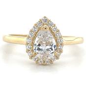 9ct Yellow Gold Cz Pear Halo Ring image