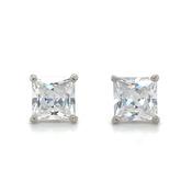 9ct White Gold Princess Cut Cz Earrings image