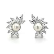 Sterling Silver Marquise Cz &amp; Pearl Earrings image