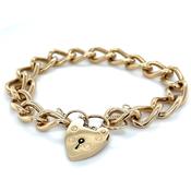 Vintage 9ct Yellow Gold Solid Open Curb Link Bracelet with Heart Lock image