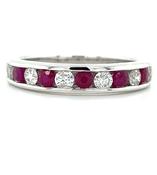9ct White Gold Channel Set Ruby &amp; Diamond Ring