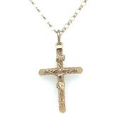 Vintage 9ct Yellow Gold Elongated Oval Link Crucifix Necklace image
