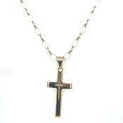 Vintage 9ct Yellow Gold Classic Cross with Elongated Oval Link Chain Necklace image