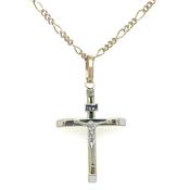 Vintage 9ct Two Tone Crucifix and Figaro Chain Necklace image