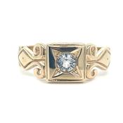 Vintage 9ct Yellow Gold Square Aquamarine and Waved Shoulder Ring image