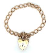 Vintage 9ct Rose Gold Oval Cable Link Heart Locket Bracelet image