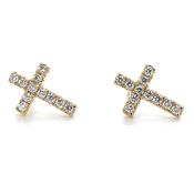 9ct Yellow Gold 0.08ct Earth Grown Diamond Cross Earrings