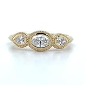9ct Yellow Gold Oval with Pear Side Stones Milgrain Edge 0.44ct Laboratory Grown Diamond RIng