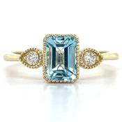 9ct Yellow Gold Milgrain Edge Earth Grown 1.20ct Blue Topaz And 0.10ct Diamond Ring