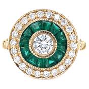 18ct Yellow Gold Earth Grown 0.78ct Emerald &amp; 0.61ct Diamond Vintage Deco Ring image