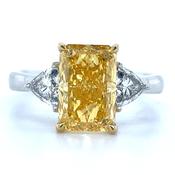 Mabel - Platinum 3.15ct Radiant Laboratory Grown Yellow Diamond Engagement Ring with Trillion Side Stones image