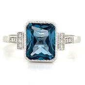 9ct White Gold Earth Grown 2.47ct London Blue Topaz &amp; 0.07ct Diamond Ring image