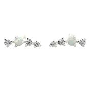 Sterling Silver Cz And Opal Climber Stud Earrings image