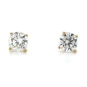 14ct Yellow Gold 1ct Laboratory Grown Round Four Claw Diamond Earrings