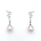 Sterling Silver Spiral Marquise CZ Earring with Drop Pearl image