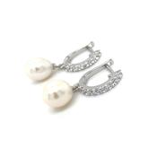 Sterling Silver CZ Hoop with Pearl Drop
