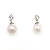 Sterling Silver CZ Stud with Pearl Drop image