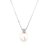Sterling Silver Baroque Pearl &amp; CZ Necklace image