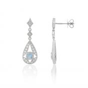 9ct White Gold Earth Grown Diamond &amp; Aquamarine Teardrop Earrings image