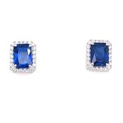 Sterling Silver Emerald Cut Sapphire CZ Earrings image