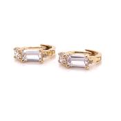 9ct Yellow Gold Baguette And Round Stone Set Clicker Hoop
