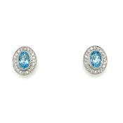 9ct White Gold 1.29ct Earth Grown Blue Topaz &amp; Diamond Halo Stud Earrings image