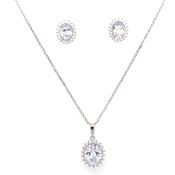 Sterling Silver Oval Halo CZ Earrings &amp; Pendant Set
