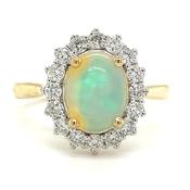 9ct Yellow Gold Earth Grown 1.02ct Opal And 0.54ct Diamond Halo Ring image