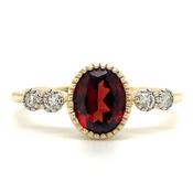 9ct Yellow Gold Earth Grown Oval Garnet with Side Diamonds