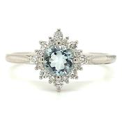 9ct White Gold Earth Grown Aquamarine with Diamond Halo Ring