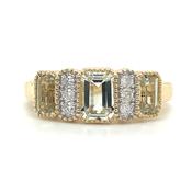 9ct Yellow Gold Earth Grown Emerald Cut 1.175- 1.20ct Green Amethyst Trio &amp; Diamond Ring