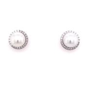 Sterling Silver Pearl &amp; CZ Earrings image