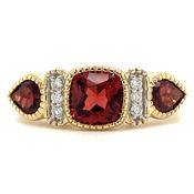 9ct Yellow Gold Earth Grown Cushion &amp; Pear Cut 1.83ct Garnet Ring