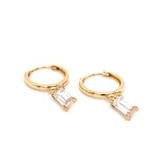 9ct Gold Drop Baguette Stone Hoops image