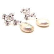 Pear Detail Sterling Silver Keshi Baroque Pearl Drop Earrings image