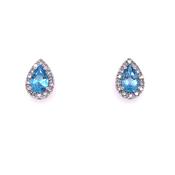 9ct White Gold Pear Blue Topaz &amp; Diamond Earrings image