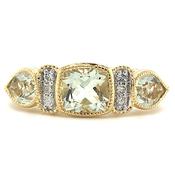 9ct Yellow Gold Cushion &amp; Pear Cut Green Amethyst Ring