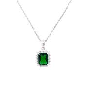 Sterling Silver Emerald Cut Emerald CZ Necklace image