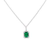 Sterling Silver Emerald Cut Emerald CZ Necklace image