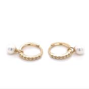 9ct Yellow Gold Dotted &amp; Baroque Pearl Drop Clicker Hoops image