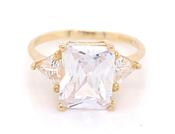 9ct Yellow Gold Emerald Cut Cz With Side Trillion Cut Stones