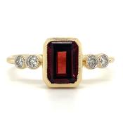 9ct Yellow Gold Earth Grown 1.195ct-1.375ct Emerald Cut Garnet Ring with Side Diamonds image