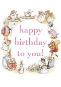 Greeting Card: Beatrix Potter - Pink Happy Birthday with Character Border