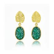 Green Druzy And Gold Leaf Earrings image